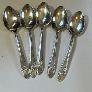 Set of 5 Oneida Queen Bess II Teaspoon Spoon 6" silverplate flatware